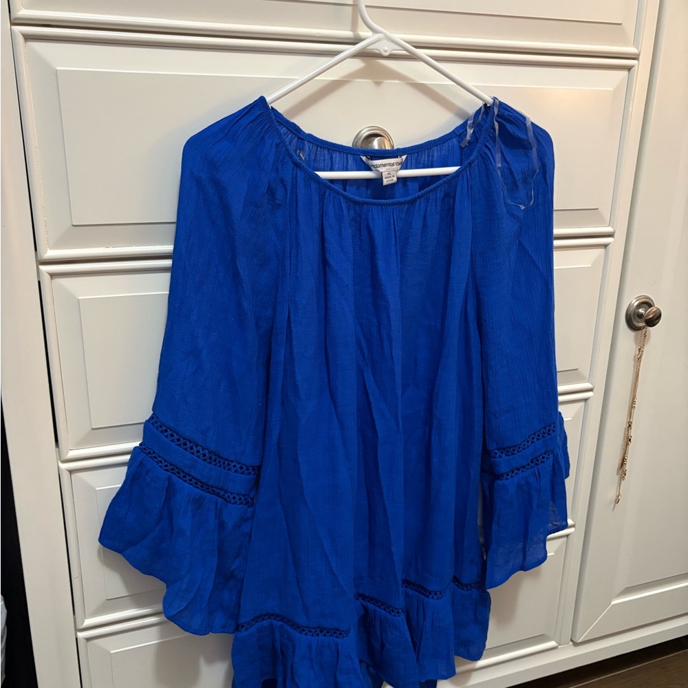 Vibrant Blue Women's Blouse with Ruffle Sleeves
